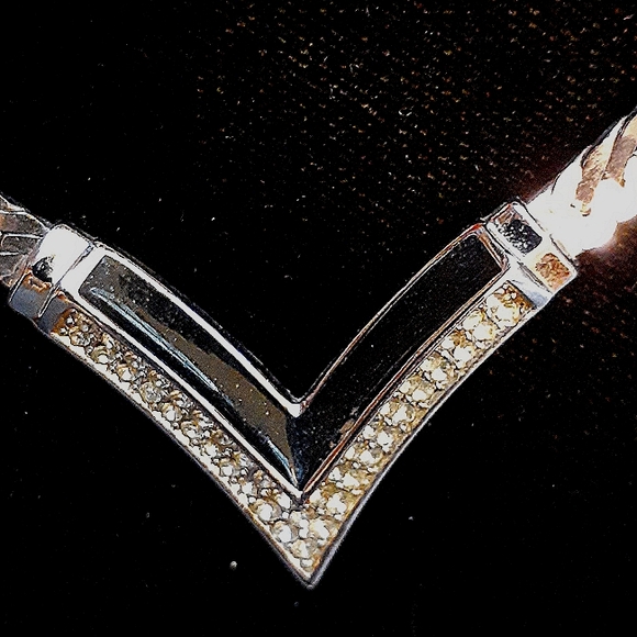 RARE SILVER Vintage Christian Dior V Chevron cz enamel necklace 16-18" - Picture 5 of 10